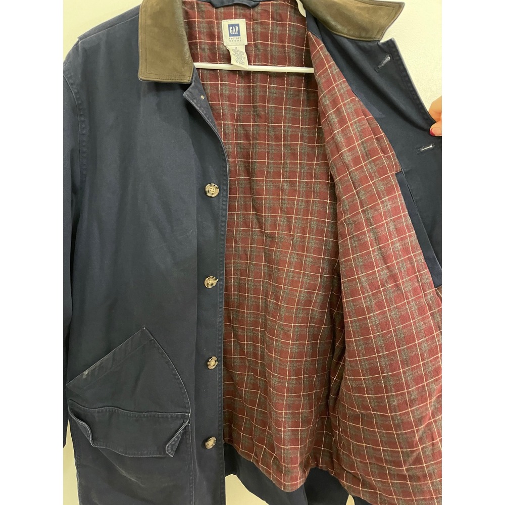 Vintage Gap 90s Fall Flannel Lined Barn Jacket Navy Grandpacore Fisherman Cabin - Picture 4 of 8